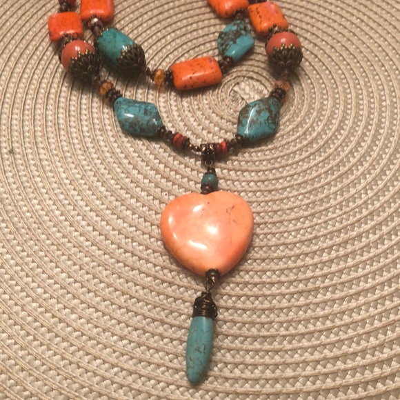 Stunning Turquoise &Orange Howlite bead necklace - Picture 4 of 5
